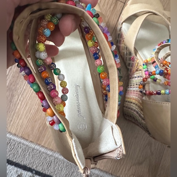 Cute wedge beaded colorful threaded pattern shoes - Picture 8 of 16